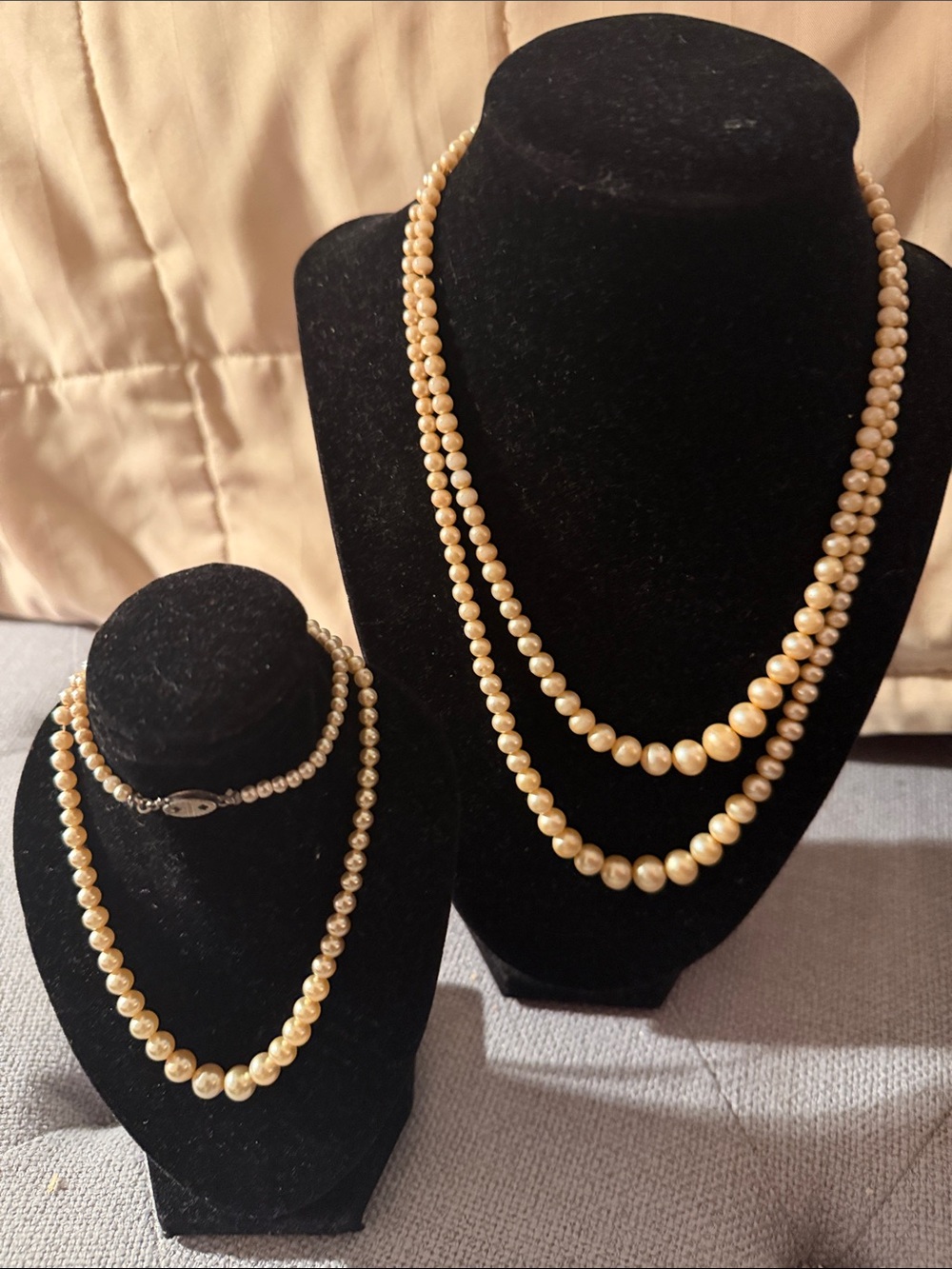 Antique simulated Pearl Necklaces with Sterling Silver Clasps.